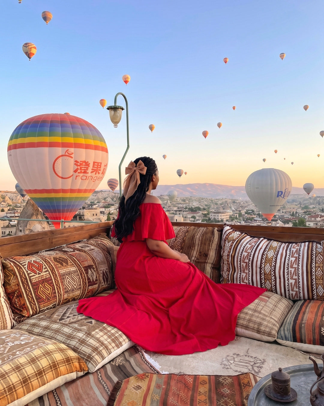 Hot air balloons at sunrise over Cappadocia, Turkey